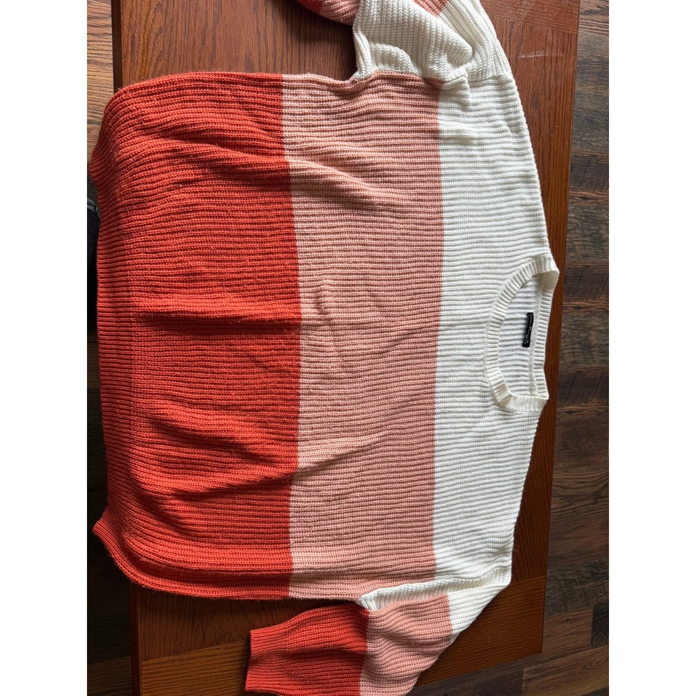 Emery Rose Womens 1XL Ribbed Colorblock Sweater Orange Pink Cream Crew Neck